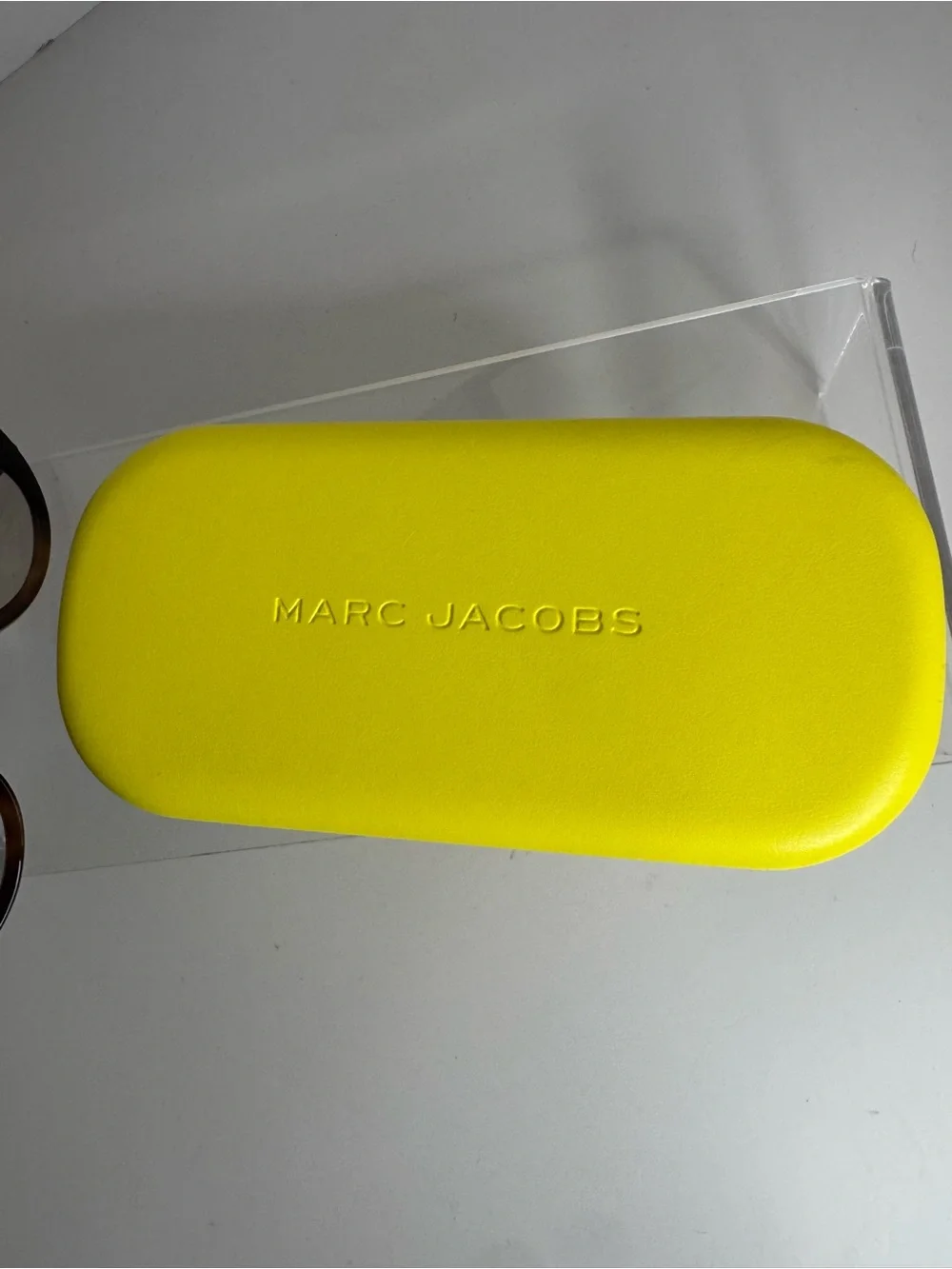 Marc Jacobs Tortoiseshell Brown Oval Sunglasses with Yellow-Trim Case